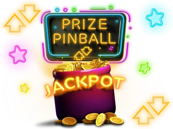 Prize Pinball jackpot sign over a bag of gold coins