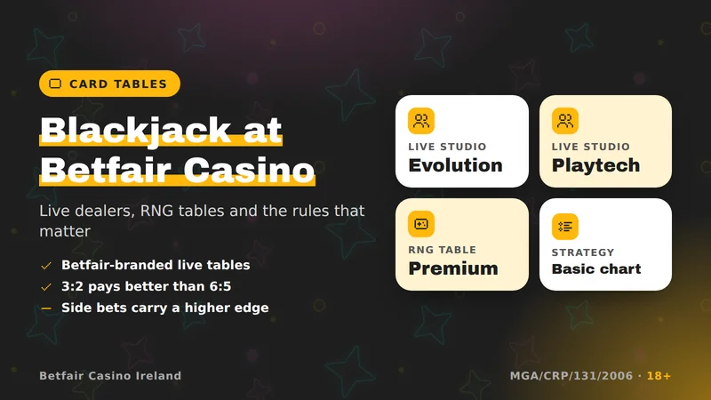 Drawn playing card showing an ace and a king with the blackjack facts: 3:2 payout, 21 wins, dealer rules