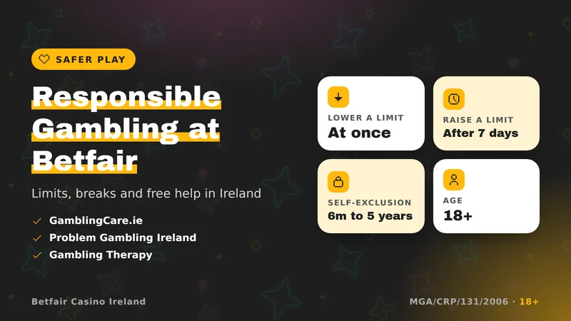 Responsible gambling tools at Betfair Casino Ireland: deposit limits, time-out, self-exclusion and free help